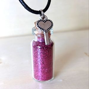 NEW Handmade Heart Rose Glitter Fall Autumn Bottle Necklace